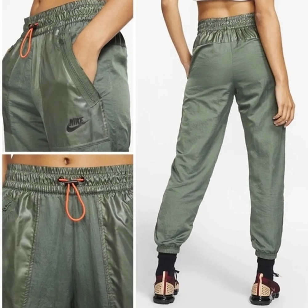 Nike Sportswear Green Woven Nylon Cargo Jogger Pants High Waist XL